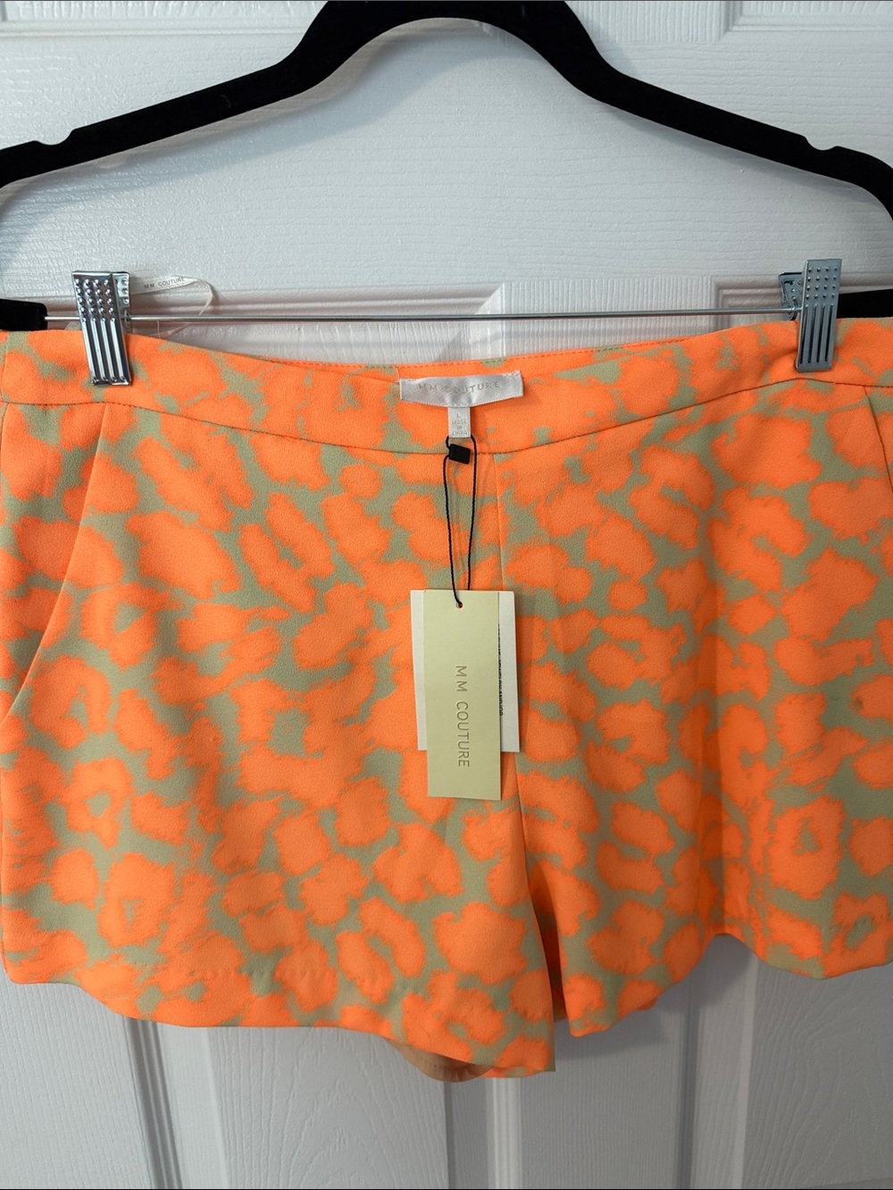 MM Couture Orange and Light Green Printed Mini Shorts
